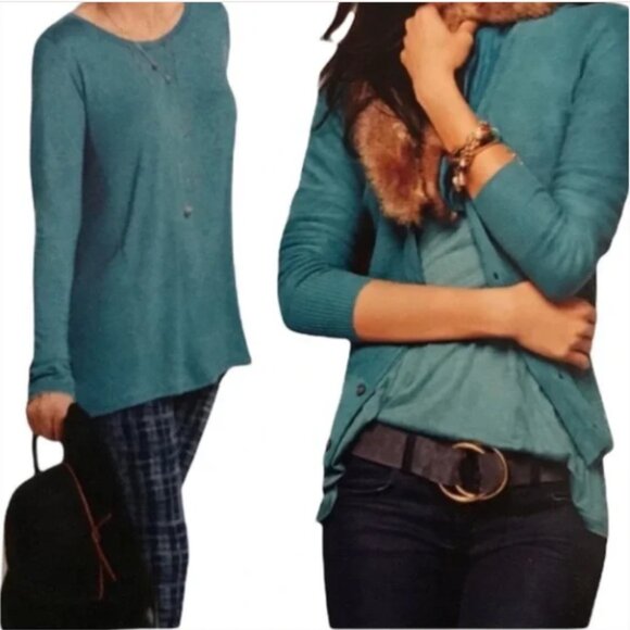 CAbi #3056 Heathered Teal Long Sleeve Swing Tee Size Large - Picture 1 of 12
